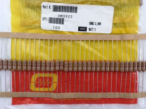 (200 pcs) om3925 ohmite, 1 watt 3.9k ohm 5%, carbon film resistor (axial) for sale