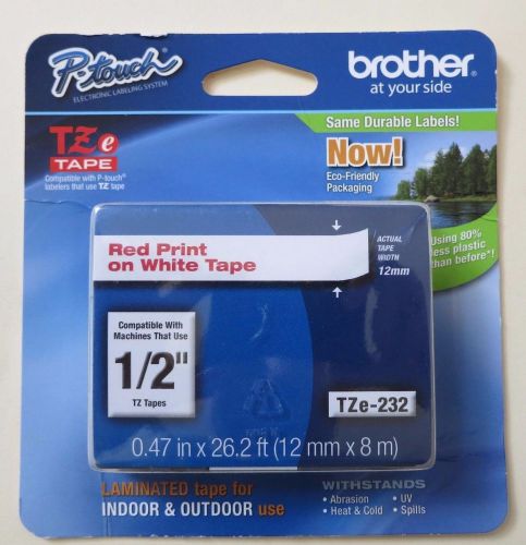 GENUINE BROTHER P-Touch Tape TZe-232 (Red print on White Tape) 1/2&#034;