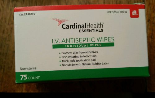 NEW! Cardinal Health I.V. Antiseptic Wipes Qty 75 Per Box