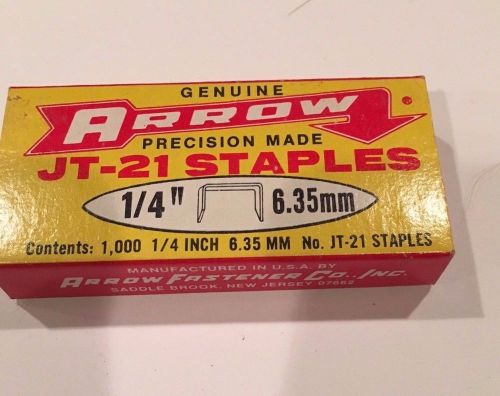 VINTAGE ARROW JT-21 HEAVY DUTY STAPLE GUN STAPLES - 1/4&#034; - 1,000 COUNT BOX