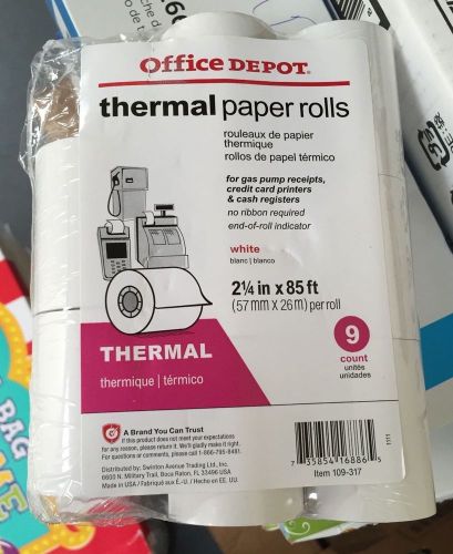 Office Depot Thermal Paper Rolls Printing 9pk 2 1/4&#034;x85&#039; White 109-317