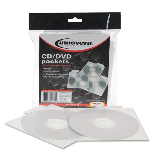 Innovera CD/DVD Pocket with Built-In Label Tab, Clear, 25/Pack