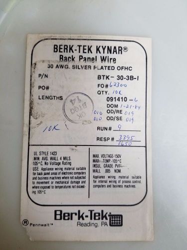 Berk Tek Kynar Back Panel Wire 30AWG Silver Plated OFHC P/N BTK-30-3B-1