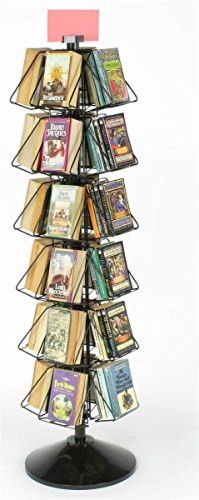 Wire Display Rack For Books Or DVDs, 24-Pocket Floor-Standing Fixture, 360 -