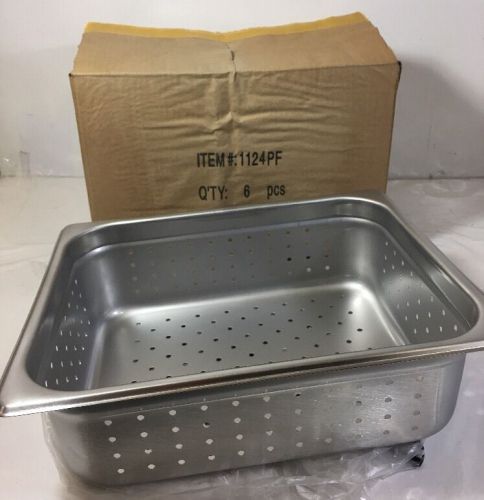 Lot Of 6 New Steam Table Pans, Half Size, 4&#034; Deep, Perforated, Stainless Steel
