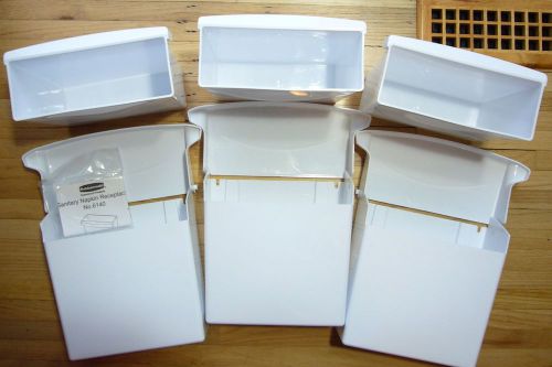 3 hard white plastic Rubbermaid Sanitary Napkin Receptacle 6140 w/ rigid liners