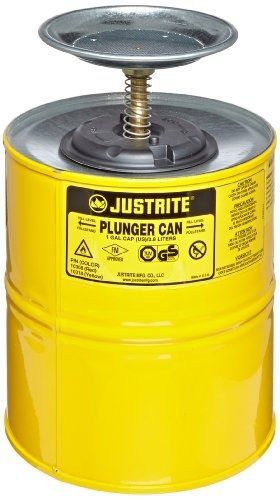 Justrite 10318 Steel Plunger Can, 4L Capacity, Yellow