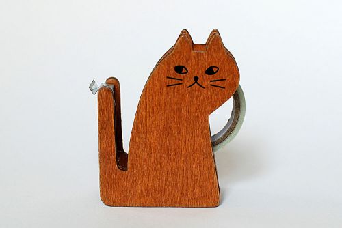 New Cat Wooden Tape Dispenser Cute Kitty Antique Style Office Supplies Holder