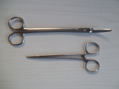 2 haslam surgical medical instruments: 7&#034; curved blade scissors &amp; 5&#034; clamp for sale