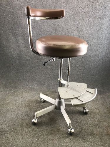 Den-Tel-Ez Medical Dental Assistant Stool Dentist Chair in Brown Vinyl &amp; Chrome