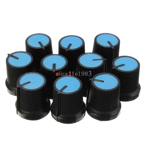 10PCS Black Knob Blue Face Plastic for Rotary Taper Potentiometer Hole 6mm New