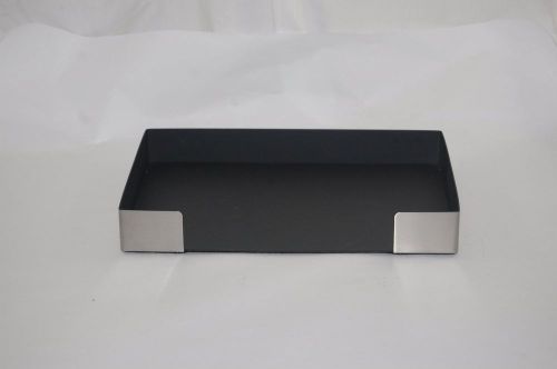 Executive Desk Organizer Office Satin Chrome Black Legal Metal Paper Letter Tray