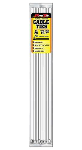 Pro Tie RN19HD25 19.7-Inch Natural Nylon Releasable Heavy Duty Cable Ties 25-...