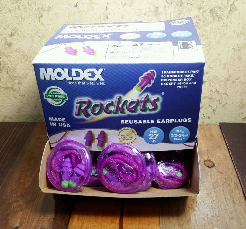 Lot of 50, Moldex Rockets Reusable Earplugs, Corded, 27db, w/Case 6420 50/box