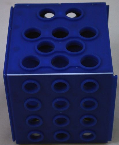Cube test tube rack - four sizes of holes  - blue plastic for sale
