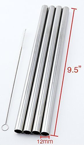 4 Stainless Steel Straws Big Straw Extra Wide 1/2&#034; X 9.5&#034; Long Thick Fat Cocostr