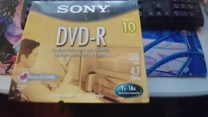 DVD-R 10 Pack (SONY 120 Min 4.7 GB Recordable Media Blank Disc New 1-16X) Sealed