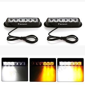 Favson 6 LED Strobe Lights for Trucks Cars Van with Super Bright White&amp;Yellow