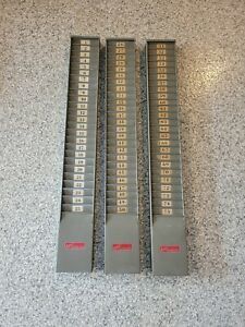 3 Vintage Latham Time Card Holder Wall 25 Slot Rack Gray Metal Industrial Office