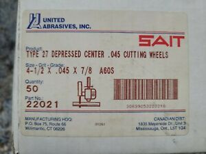 Sait 22021 4-1/2&#034; x .045&#034; x 7/8&#034; Type 27 A60S Metal Cut-Off Wheels, 50 Pack
