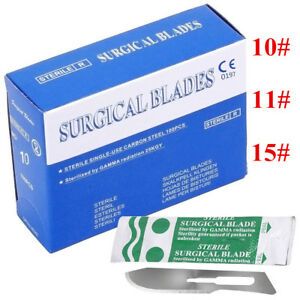 100 PCs/Box Dental Surgical Sterile Scalpel Blades Carbine Steel 10# 11# 15#