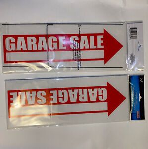 2X Directional Arrow Garage Sale Signs - 16x6in - w/Metal Stands