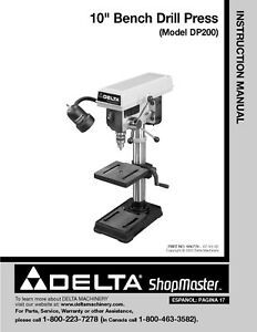 DELTA-MILWAUKEE 10 inch Drill Press DP-200 Instruction Manual