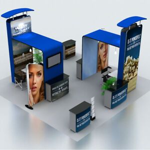 20ft Portable Fabric Trade Show Display Booth Set with Podiums Lights TV Bracket