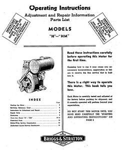 Briggs &amp; Stratton H &amp; HM Engine Operator Maintenance Manual &amp; Parts