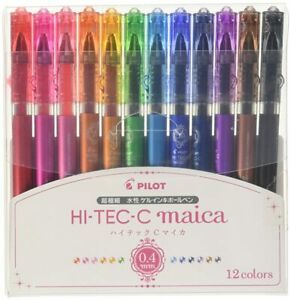 Pilot Hi-Tec-C Maica Gel Ballpoint Pen 12 Color Set Fine [LHM180C4-12C] NEW