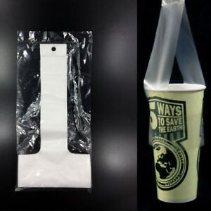 100 x Drink Cup Holder Clear Plastic Carrier Bag 16 22oz Coffee Handle Portable