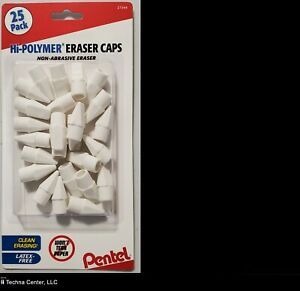 Pentel Hi-Polymer Eraser Caps, 25/Pack