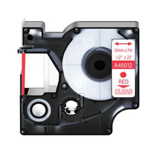 1PK Red on Clear for Dymo D1 Standard Label 45012 LabelWriter 450 DUO 12mm