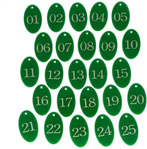 Acrylic Oval Numbered Tags Id Tags with Key Ring for Organizing (Green, 01-25)