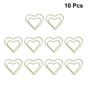 10pcs Paper Clips Heart-shaped Metal Bookmark Clips for Office Home School