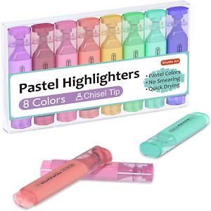 Pastel Highlighters, Shuttle Art 8 Assorted Macaron S Highlighter Pens, Chisel T