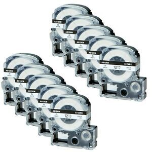 10X Black on White Tape Compatible with Epson LW-600 LK-4WBN KingJim SS12KW 1/2&#034;
