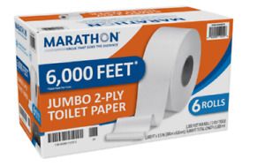 Marathon Jumbo Roll Toilet Paper, White, 6 Rolls/Case