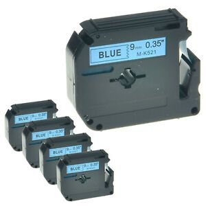 5 Pack MK-521 MK521 Black on Blue Label Tape for Brother P-touch PT-90 9mm 3/8&#034;