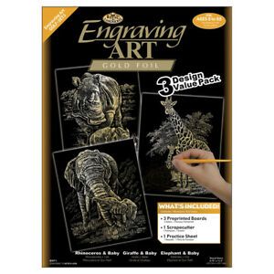 Foil Engraving Art Kit Value Pack 8.75&#034;X11.5&#034;  Rhinoceros Giraffe &amp; Elephant