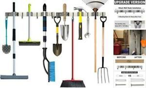 Broom Mop Holder Wall Mount Metal Tool Organizer Heavy 2pack Brushed Steel