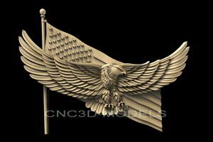 3D STL Model for CNC Router Carving Artcam Aspire USA Flag America Eagle D623