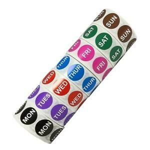 (1 Roll of 500 Stickers) Day of the Week Color-coded Dot Round Stick Whole N7E7