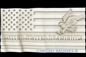 3D STL Models for CNC Router Carving Artcam Aspire Flag USA Eagle Hawk D455
