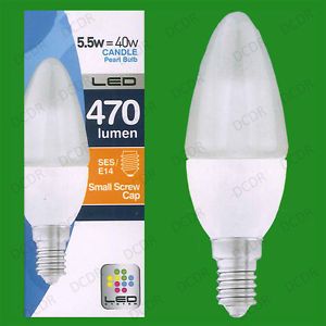 2x 5.5W LED Ultra Low Energy, Instant On, Pearl Candle Light Bulbs SES, E14 Lamp