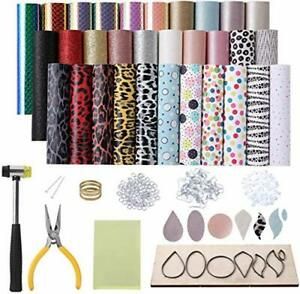 Faux Leather Earring Making Kit Include 5 Kinds Leather Sheets, Wooden Die Cutti