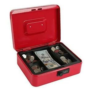 Steel Cash Box Safe with Combination Lock,Money Safe Box with Large Red