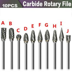 10pcs 1/8&#034; Tungsten Carbide Burr Rotating Rotary Engraving Drill Bits Tools Set