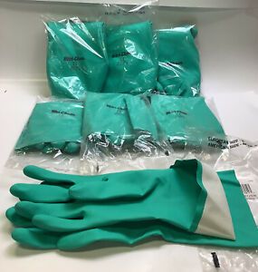 Qty 7Safety 5338S Nitri-Chem Green Nitrile Unisex Nonslip Grip Gloves Medium USA