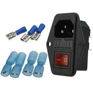 URBEST Male Power Socket 10A 250V Inlet Module Plug 5A Fuse Switch with 7Pcs